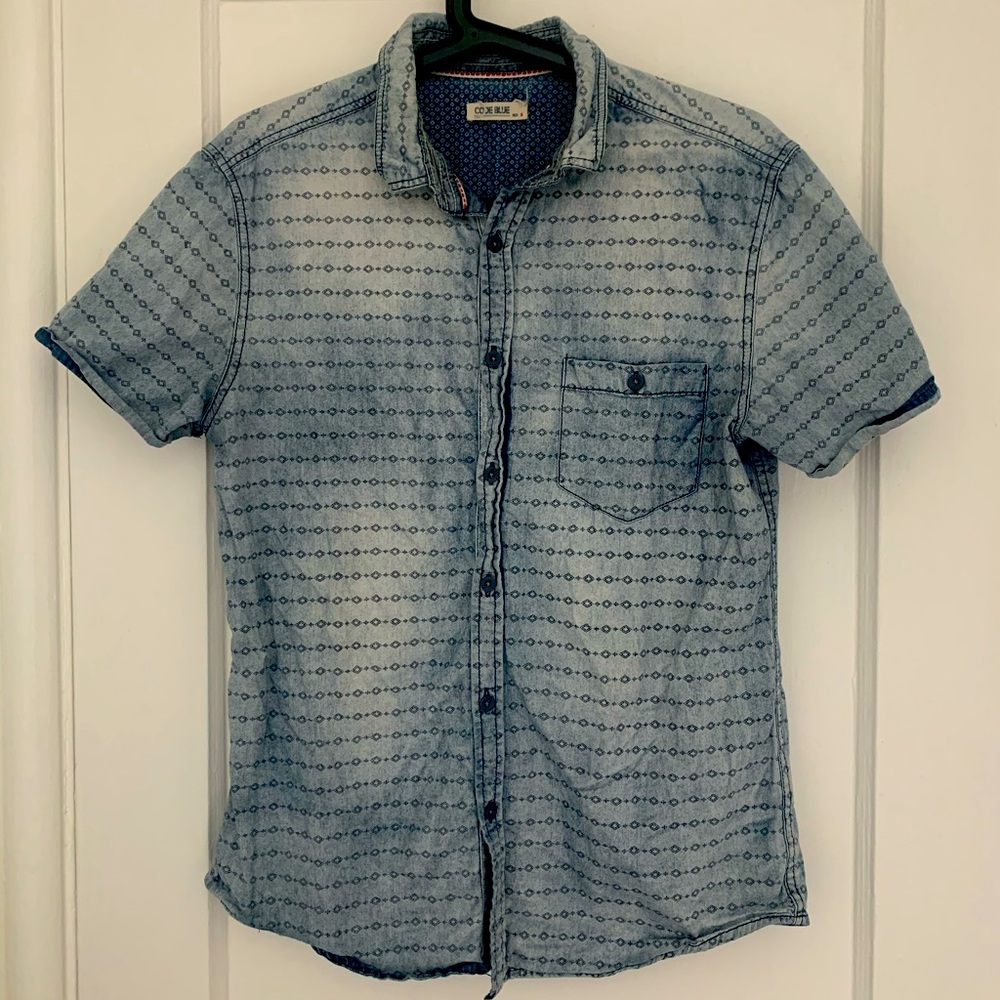 Distressed blue shirt sleeve button down
